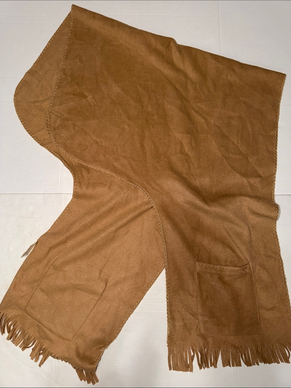 Women's Camel Fringe Scarf Wrap with Pockets